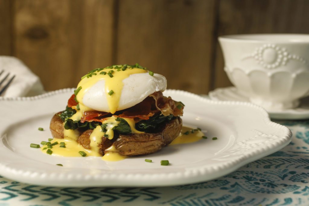 Gluten-Free Smashed-Potato Eggs Benedict with Easy Blender Hollandaise Sauce